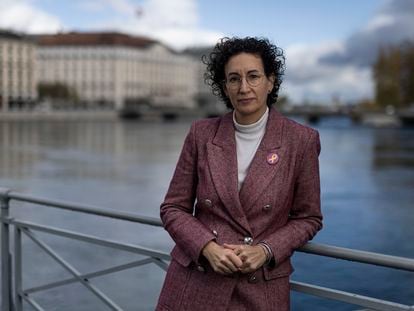 Marta Rovira, secretaria general d'Esquerra, el viernes en el puente de la Machine en Ginebra.