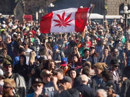 Manifestación por la legalización de la marihuana en Canadá.