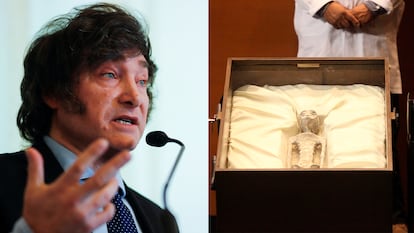 Javier Milei y el supuesto cadáver momificado de un alienígena.