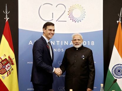Reunión de Pedro Sánchez con el primer ministro de la India, Narendra Modi, en la reunión del G-20 en Argentina 
