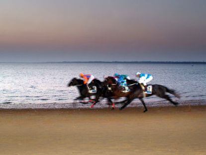 Carreras de caballos en la playa de Sanl&uacute;car de Barrameda, en C&aacute;diz.
