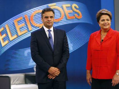 Neves y Rousseff, antes de su &uacute;ltimo debate.