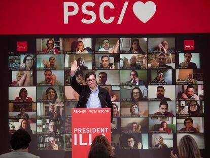 El candidato del PSC a la Generalitat, Salvador Illa, este domingo en Barcelona.