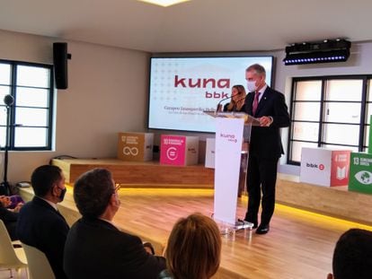 Íñigo Urkullu, en la inauguración de BBK Kuna en Bilbao.