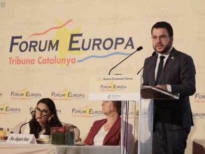 El vicepresidente Pere Aragonès, durante la conferencia en el Forum Europa.