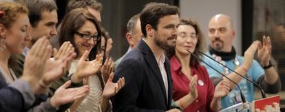 El candidat Alberto Garzón, a la seu d'IU a Madrid.