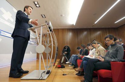 Feijóo durante la rueda de prensa tras el Consello