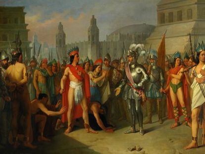 Apresamiento del &uacute;ltimo emperador de M&eacute;xico por las tropas de Hern&aacute;n Cort&eacute;s, en el Museo del Prado.
