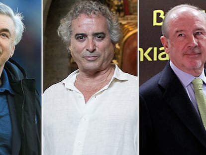 Desde la izquierda, Carlo Ancelotti, Ildefonso Falcones y Rodrigo Rato.