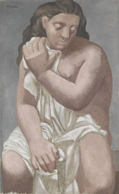 'Gran desnudo con lienzo', pintado por Picasso en 1923 que puede verse en la exposición de Renoir de la Fundación Mapfre.