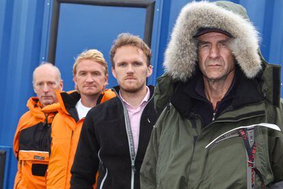 De izquierda a derecha, Brian Newham, Ian Prickett, Tristam Kaye y 'sir' Ranulph Fiennes, líder de la expedición.