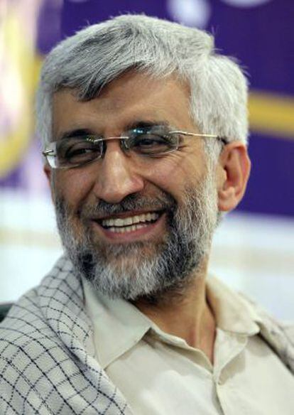 El candidato presidencial iraní Said Yalilí ofrece un mítin electoral en Arak, en el cento de Irán, el 30 de mayo.