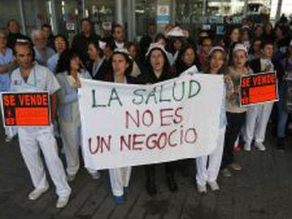Protestas contra la privatización de la sanidad en Madrid