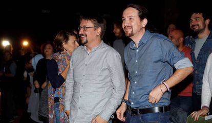 Xavier Dom&egrave;nech i Pablo Iglesias a un acte a Madrid.