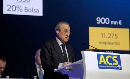 El presidente de ACS, Florentino Pérez, en la junta de accionistas de la compañía, el pasado 10 de mayo en Madrid.