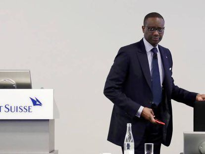 Tidjane Thiam, en la presentación de resultados de Credit Suisse en 2018. 