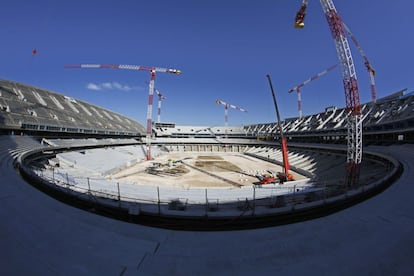 Las obras de La Peineta, a finales de febrero.