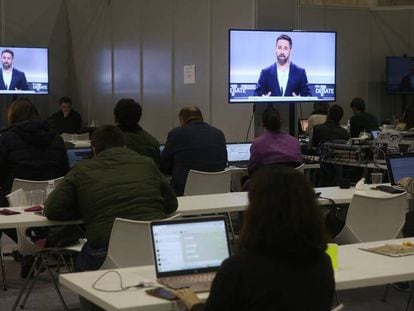 Santiago Abascal durante un momento del debate organizado por la Academia de TV.
