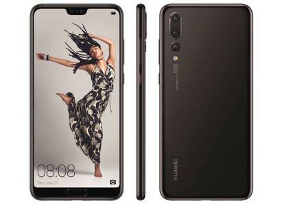 Vista frontal, lateral y trasera del Huawei P20 Pro.