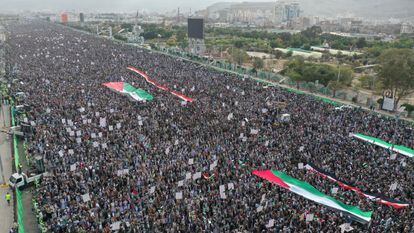 Manifestación propalestina, este viernes en Saná.