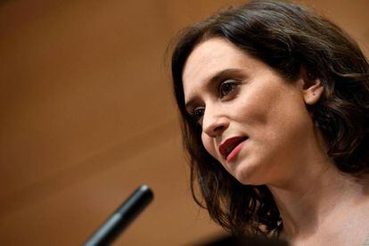 Isabel Díaz Ayuso, durante la rueda de prensa.