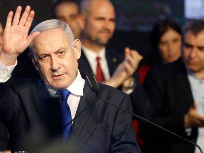 El primer ministro israelí, Benjamín Netanyahu, el domingo en un acto en Tel Aviv.