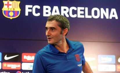 Ernesto Valverde, en la sala de prensa de la ciudad deportiva del Barcelona.