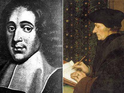 Retratos de Spinoza (izquierda) y de Erasmo.