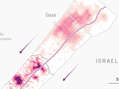 Los mapas del éxodo en Gaza: 600.000 personas huyen por una carretera de 45 kilómetros