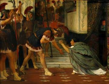 Claudio implora ente los pretorianos que deciden nombrarlo emperador tras el asesinato de Calígula, en una pintura de Alma-Tadema de 1869.