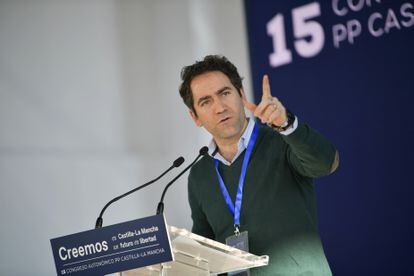 El secretario general del PP, Teodoro García Egea, durante el congreso de Castilla-La Mancha, este sábado.