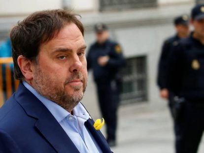 El ex vicepresidente de la Generalitat, Oriol Junqueras, a su llegada al Tribunal Supremo durante el juicio del procès en noviembre de 2017.