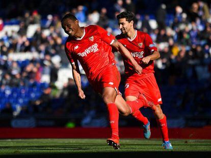 Muriel celebra el tercer gol del Sevilla ante el Espanyol.