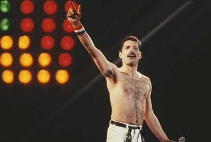 Queen's lead vocalist, Freddie Mercury, during a performance.
