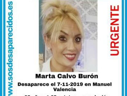 Marta Calvo en un cartel sobre su desaparición.