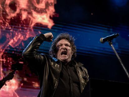 Javier Milei addresses supporters during a campaign rally in Buenos Aires on November 6, 2021.