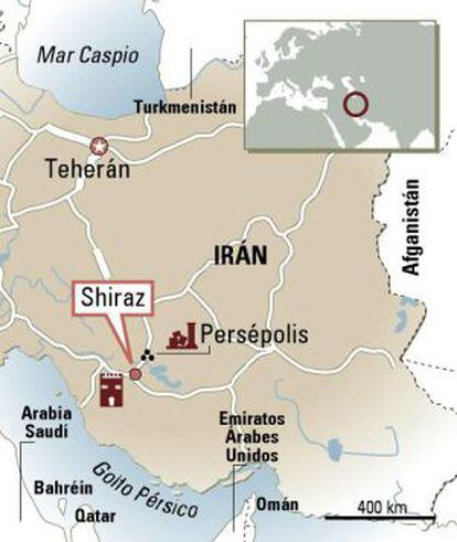 Mapa de Shiraz, en Irán.