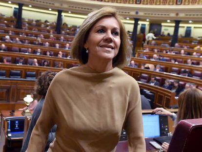 La ex secretaria general del PP María Dolores de Cospedal, en el Congreso, en octubre. En vídeo, Cospedal dimite.