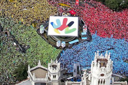 Acto a favor de la candidatura olímpica de Madrid en la plaza de Cibeles, en 2009.