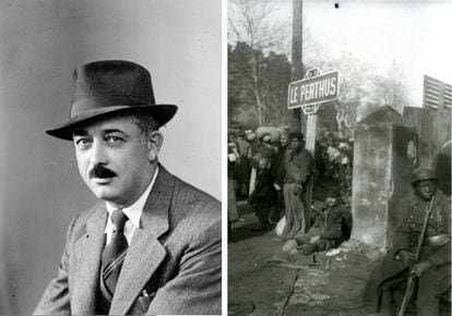 Portrait d'Auguste Chauvin et une photo non commercialisée de 1939, mais similaire à celle qu'il a incluse dans l'un de ses deux albums, qui montre un homme aux pieds mutilés et un garde sénégalais.