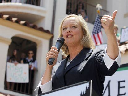 Megg Whitman, candidata en las primarias del Partido Republicano para gobernadora de California, en un mitin el pasado 5 de junio.