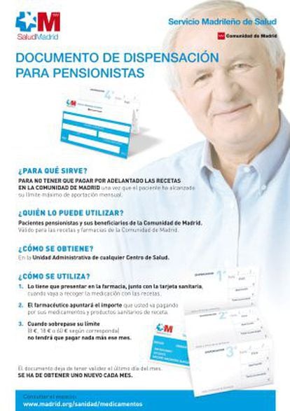 Cartel informativo de Sanidad sobre la tarjeta que evita pagar fármacos por adelantado.