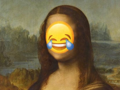 La Gioconda, una de las sonrisas más populares en el arte, con un emoji sobre su rostro