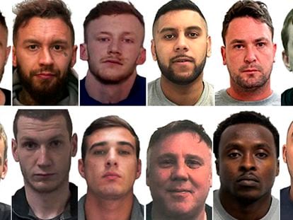 Los doce fugitivos británicos que podrían estar escondidos en España. De izquierda a derecha, en la segunda fila, la imagen de Joshua Hendry en segundo lugar.