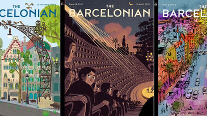 Portadas de 'The Barcelonian' de los ilustradores Sebastià Serra, Pep Montserrat y Xano Armenter.