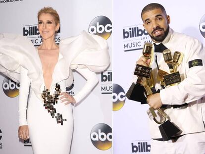 Los cantantes C&eacute;line Dion y Drake.