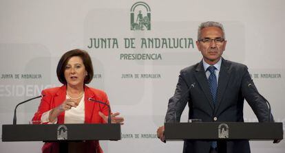 Mar&iacute;a Jos&eacute; S&aacute;nchez Rubio y el portavoz del Gobierno, Miguel &Aacute;ngel V&aacute;zquez.