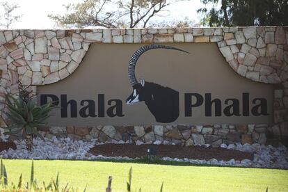 The entrance to Cyril Ramaphosa's wildlife ranch, Phala Phala Wildlife Farm, in Bela Bela, South Africa, on June 3.