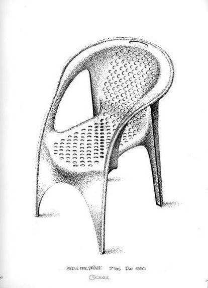 Boceto de la silla Fila Filipina, diseñada por Tusquets para la marca italiana Driade (1990).