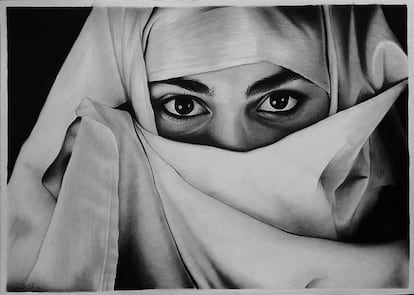 Retrato de una mujer libia dibujado por Fariha.